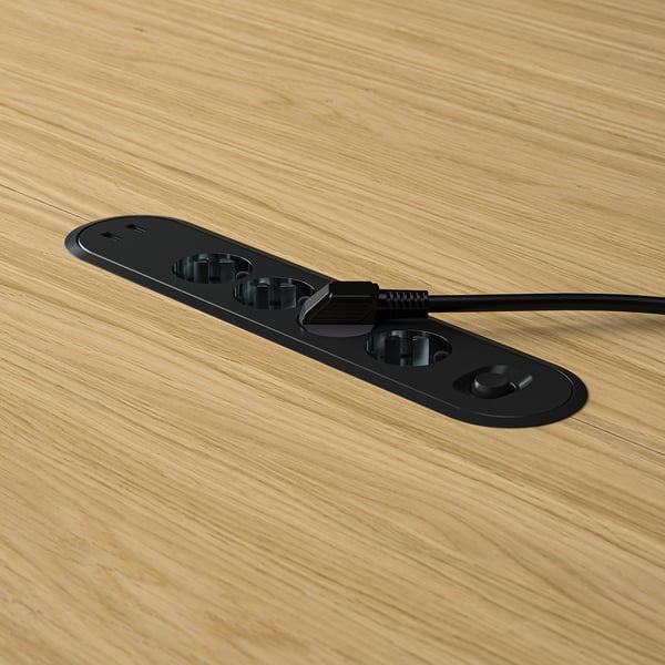 MITTZON conference table, round oak veneer/black, 120x75 cm
