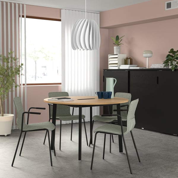 MITTZON conference table, round oak veneer/black, 120x75 cm