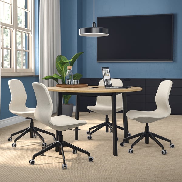 MITTZON conference table, round oak veneer/black, 120x75 cm