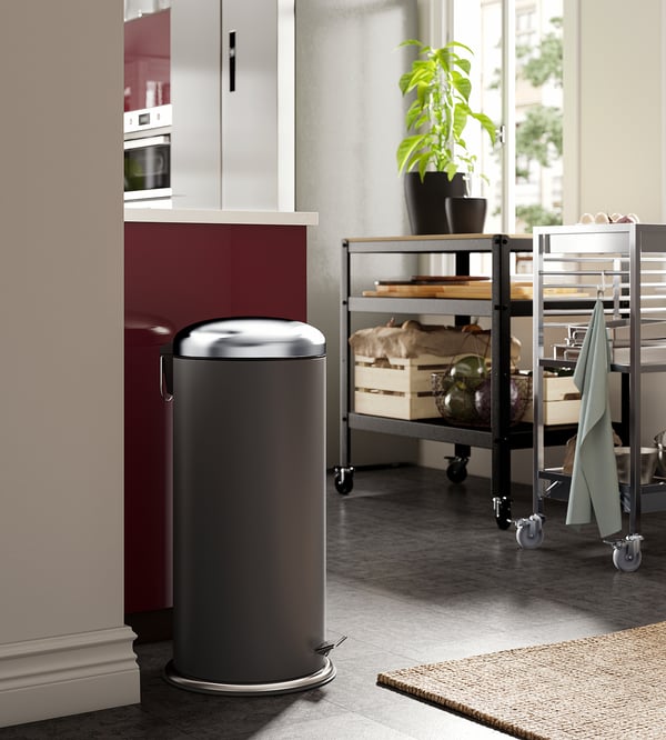 MJÖSA - MJÖSA Pedal bin, dark grey, 30 l