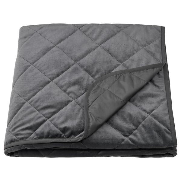 MJUKPLISTER - MJUKPLISTER Bedspread, dark grey, 260x250 cm