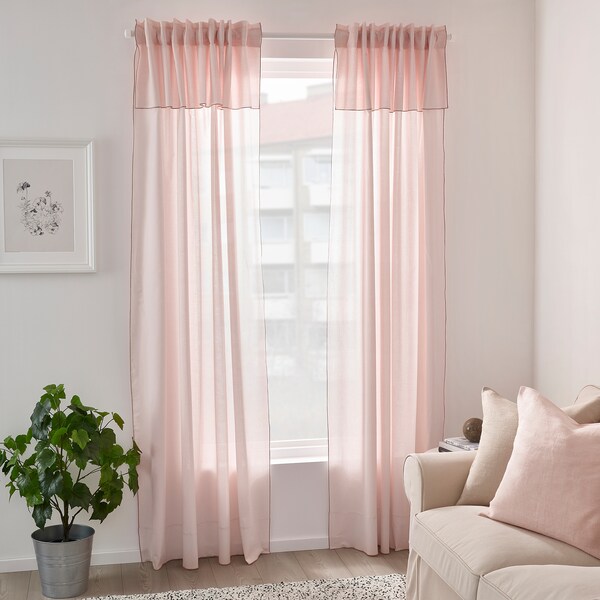MOALISA curtains, 1 pair, pale pink pink/with heading tape, 145x300 cm