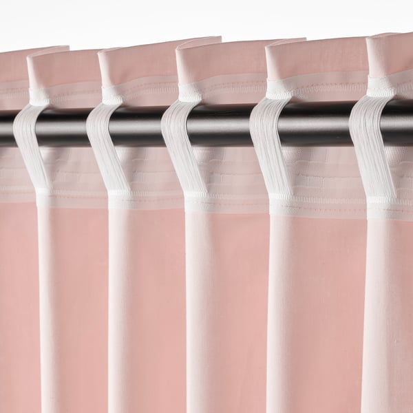MOALISA curtains, 1 pair, pale pink pink/with heading tape, 145x300 cm