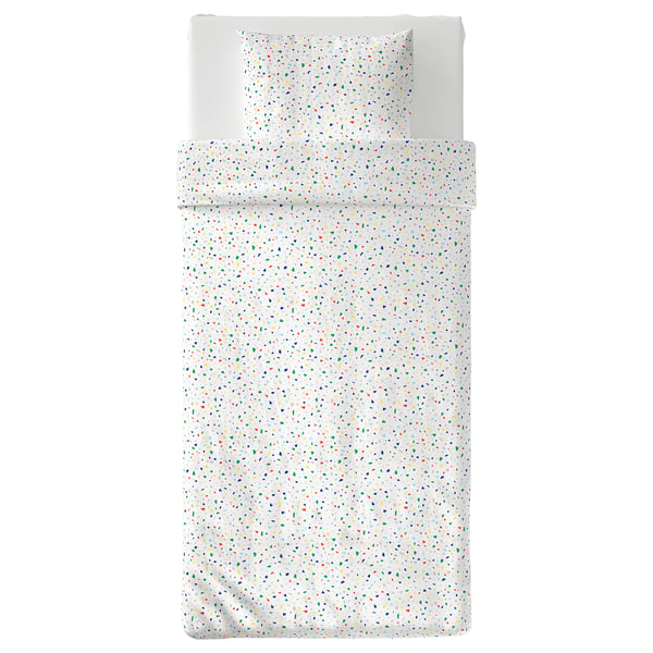 MÖJLIGHET duvet cover and pillowcase, white/mosaic patterned, 150x200/50x80 cm