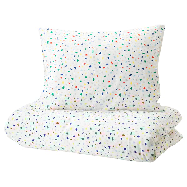 MÖJLIGHET duvet cover and pillowcase, white/mosaic patterned, 150x200/50x80 cm