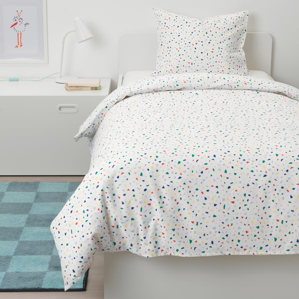 MÖJLIGHET duvet cover and pillowcase, white/mosaic patterned, 150x200/50x80 cm