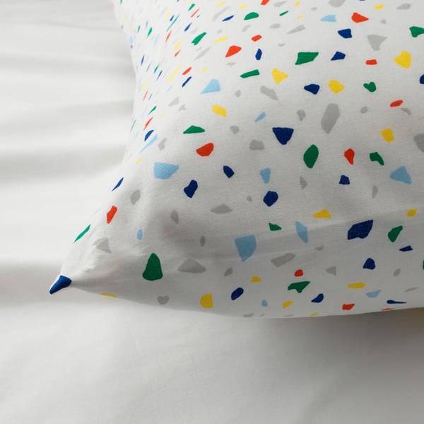 MÖJLIGHET duvet cover and pillowcase, white/mosaic patterned, 150x200/50x80 cm