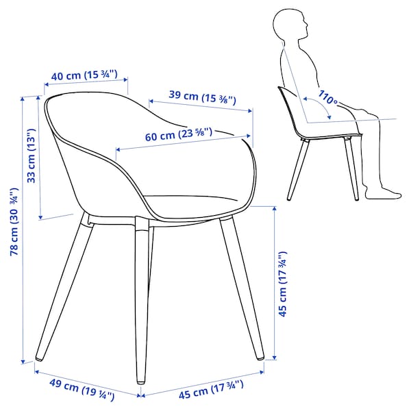 MÖRBYLÅNGA / GRÖNSTA - Table and 4 chairs with armrests, oak veneer brown stained/white, 145 cm