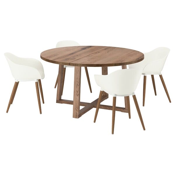 Ikea MÖRBYLÅNGA / GRÖNSTA - Table and 4 chairs with armrests, oak veneer brown stained/white, 145 cm