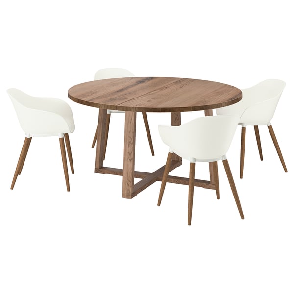 MÖRBYLÅNGA / GRÖNSTA table and 4 chairs with armrests, oak veneer brown stained/white, 145 cm