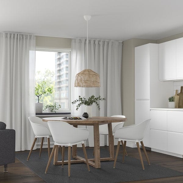 Ikea MÖRBYLÅNGA / GRÖNSTA - Table and 4 chairs with armrests, oak veneer brown stained/white, 145 cm