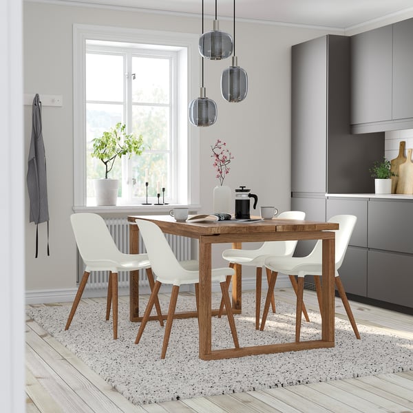 MÖRBYLÅNGA / GRÖNSTA table and 4 chairs, oak veneer brown stained/white, 140x85 cm