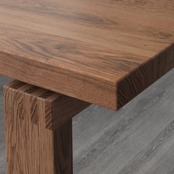 Ikea MÖRBYLÅNGA / GRÖNSTA - Table and 4 chairs, oak veneer brown stained/grey-turquoise, 140x85 cm