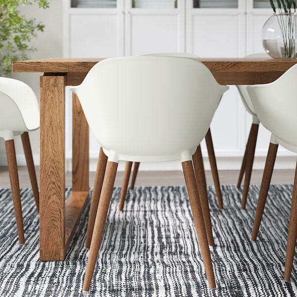 Ikea MÖRBYLÅNGA / GRÖNSTA - Table and 6 armchairs, oak veneer brown stained/white, 220x100 cm