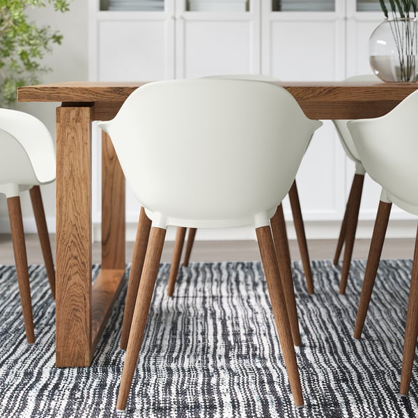 MÖRBYLÅNGA / GRÖNSTA table and 6 armchairs, oak veneer brown stained/white, 220x100 cm