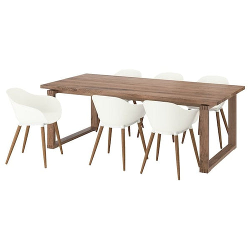 MÖRBYLÅNGA / GRÖNSTA table and 6 armchairs, oak veneer brown stained/white, 220x100 cm