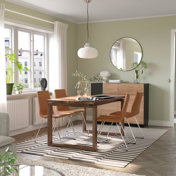 MÖRBYLÅNGA / LILLÅNÄS - Table and 4 chairs, Bomstad ochre brown stained oak veneer,140x85 cm