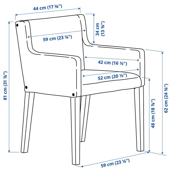Ikea MÖRBYLÅNGA / MÅRENÄS - Table and 4 chairs with armrests , 145 cm