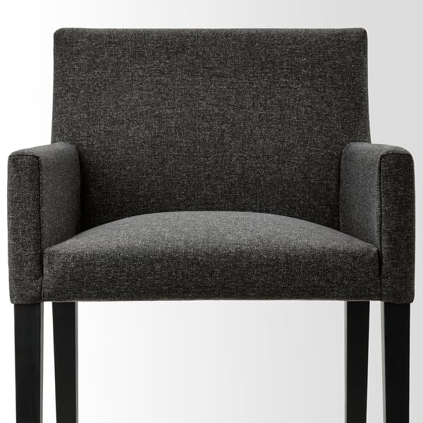 MÖRBYLÅNGA / MÅRENÄS table and 4 chairs with armrests, oak veneer brown stained/black Gunnared dark grey, 145 cm