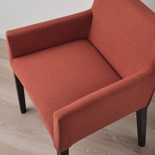 MÖRBYLÅNGA / MÅRENÄS table and 4 chairs with armrests, oak veneer black/Gunnared red-brown, 145 cm