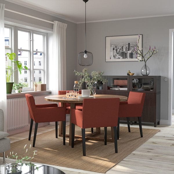 Ikea MÖRBYLÅNGA / MÅRENÄS - Table and 4 chairs with armrests, black/gunnared oak veneer, , 145 cm