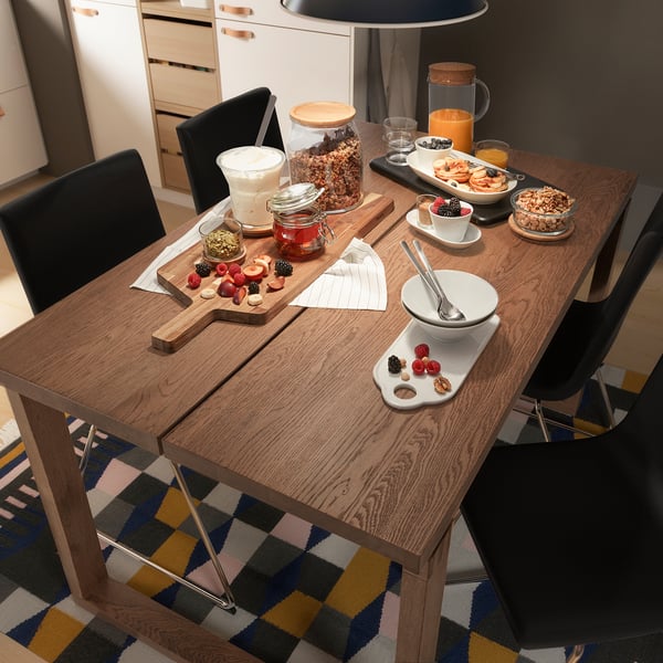 MÖRBYLÅNGA table, oak veneer brown stained, 140x85 cm