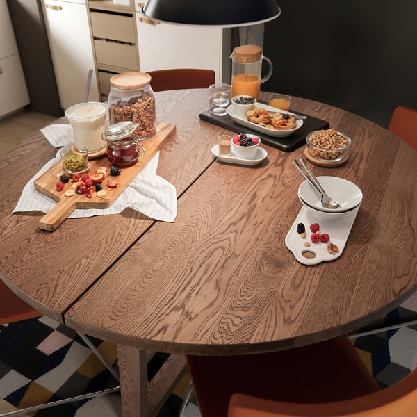 MÖRBYLÅNGA table, oak veneer brown stained, 145 cm