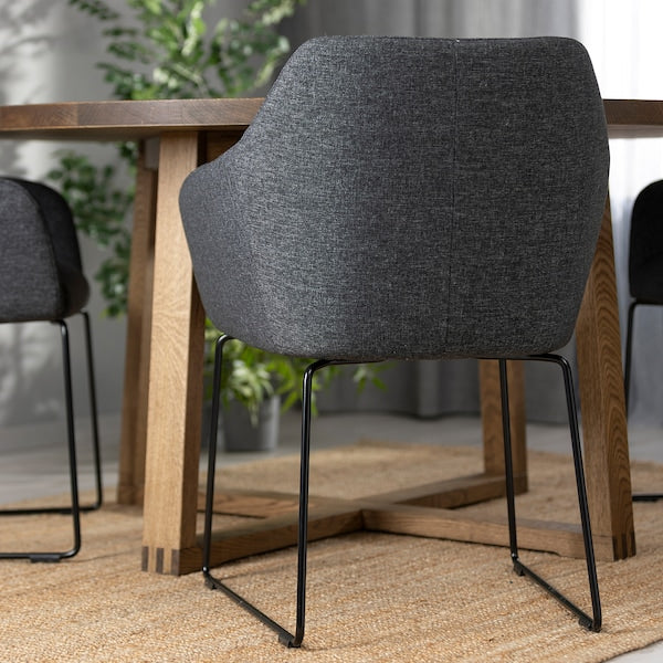 MÖRBYLÅNGA / TOSSBERG - Table and 4 chairs, stained oak veneer brown/Gunnared dark gray black,145 cm