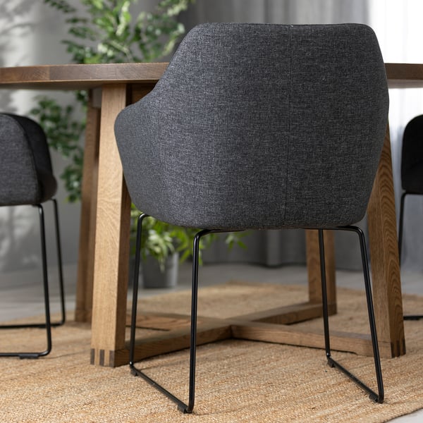 MÖRBYLÅNGA / TOSSBERG table and 4 chairs, oak veneer brown stained/Gunnared dark grey black, 145 cm