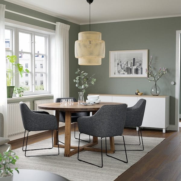 Ikea MÖRBYLÅNGA / TOSSBERG - Table and 4 chairs, stained oak veneer brown/Gunnared dark gray black,145 cm