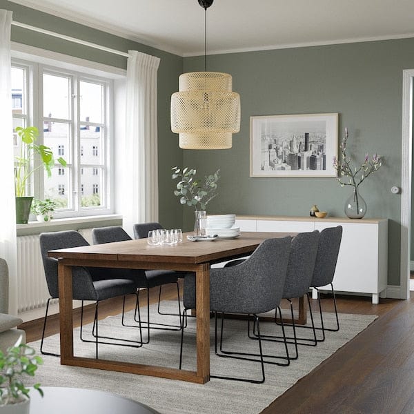 Ikea MÖRBYLÅNGA / TOSSBERG - Table and 6 chairs, stained oak veneer brown/Gunnared dark gray black,220x100 cm