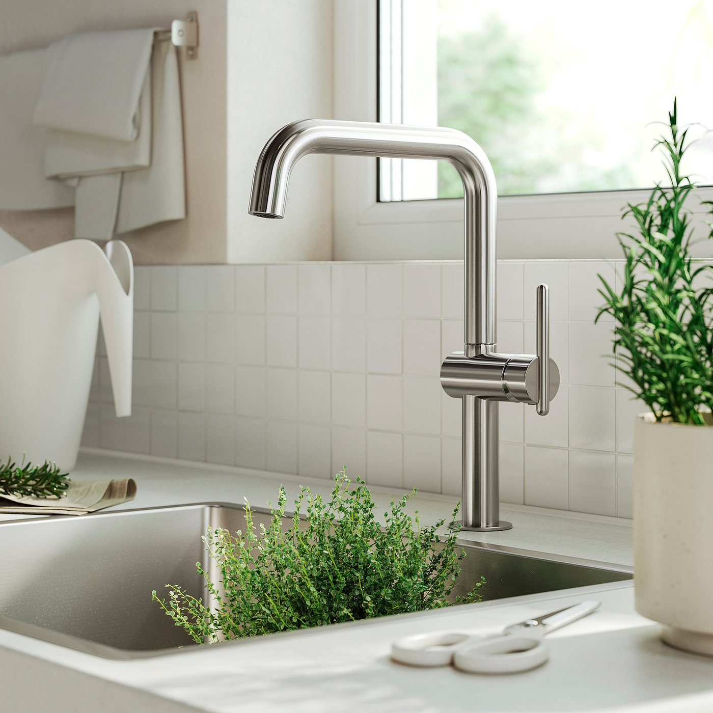 MÖRKASJÖN kitchen mixer tap single side lever, stainless steel colour