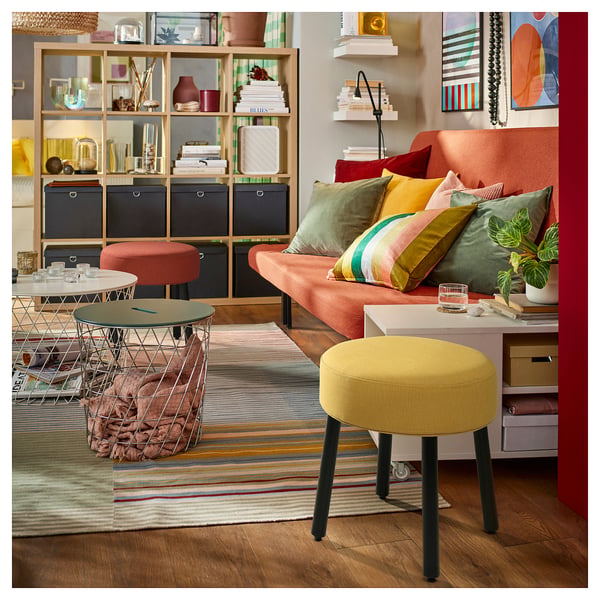 MÖRTFORS pouffe, Diseröd dark yellow, 47x47 cm