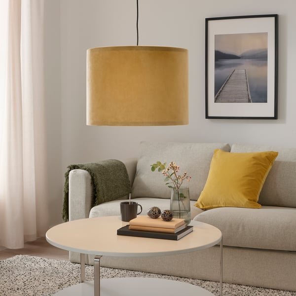 MOLNSKIKT / SUNNEBY pendant lamp, black/dark yellow velvet, 42 cm