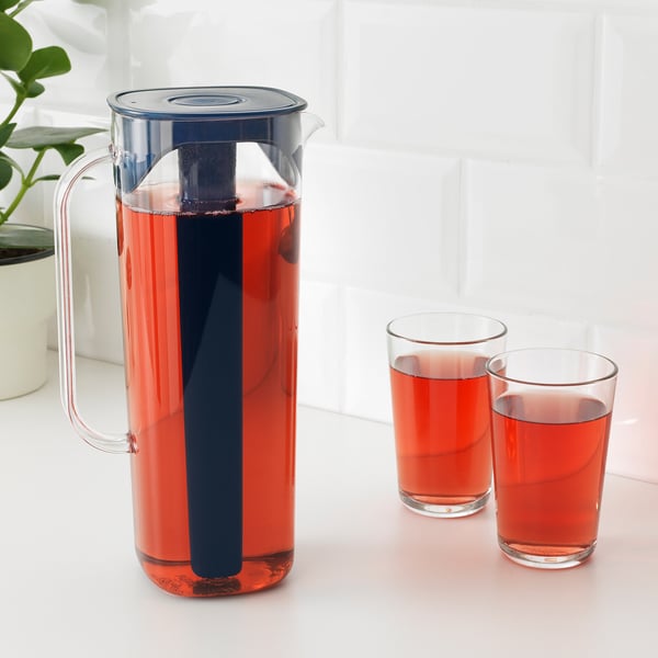 MOPPA jug with lid, dark blue/transparent, 1.7 l