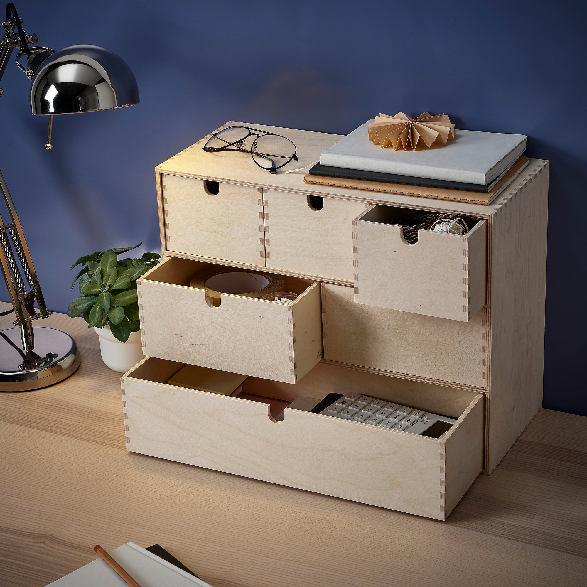 MOPPE mini chest of drawers, birch plywood, 42x18x32 cm