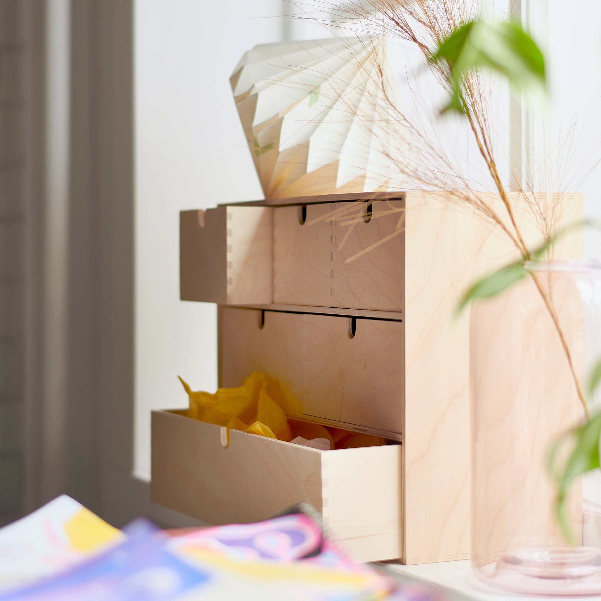 MOPPE mini chest of drawers, birch plywood, 42x18x32 cm