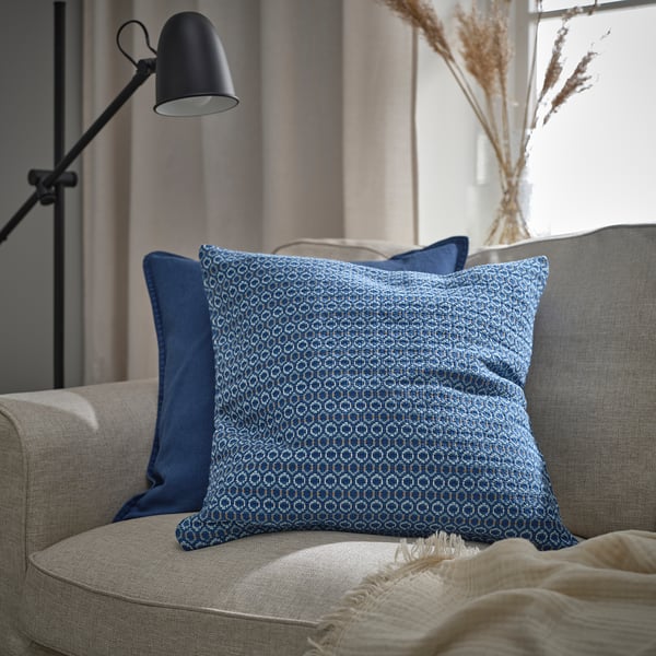 MOROTSMOTT - MOROTSMOTT Cushion cover, dark blue/grey-blue, 50x50 cm