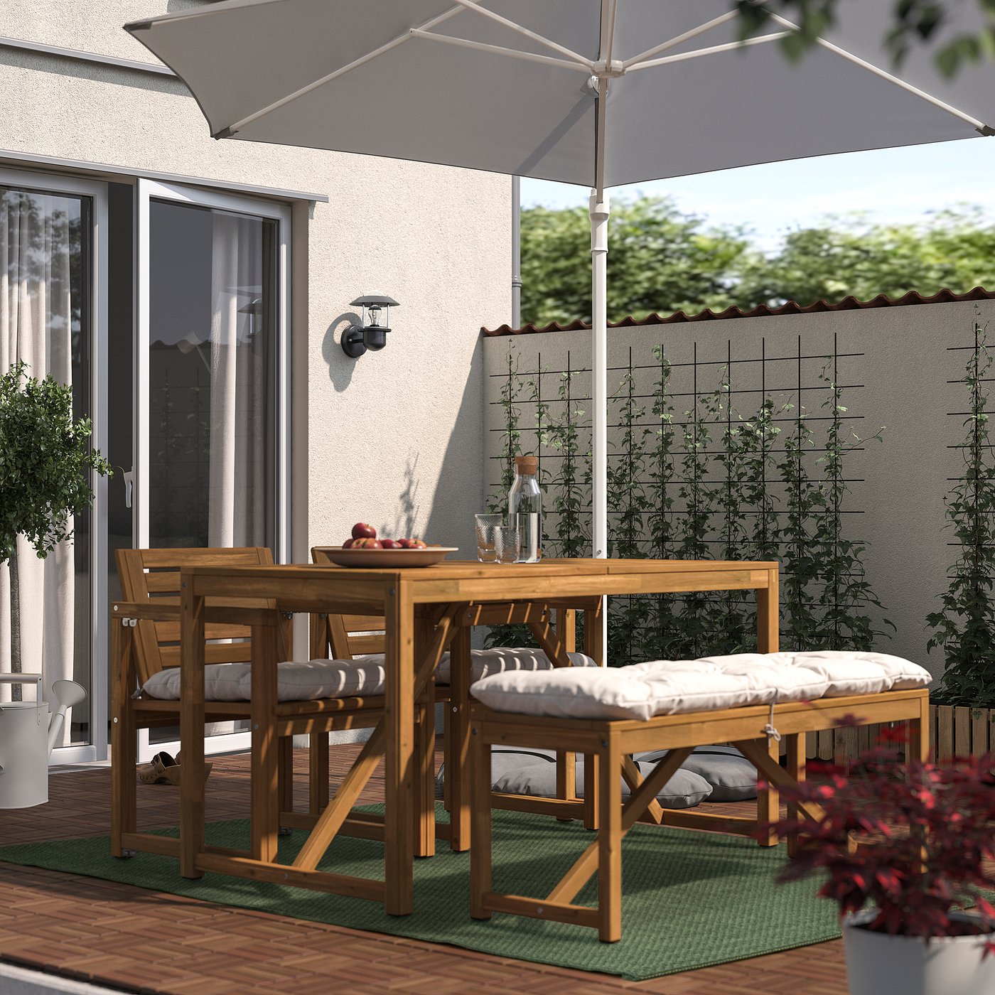 MORUM rug flatwoven, in/outdoor, dark green, 160x230 cm