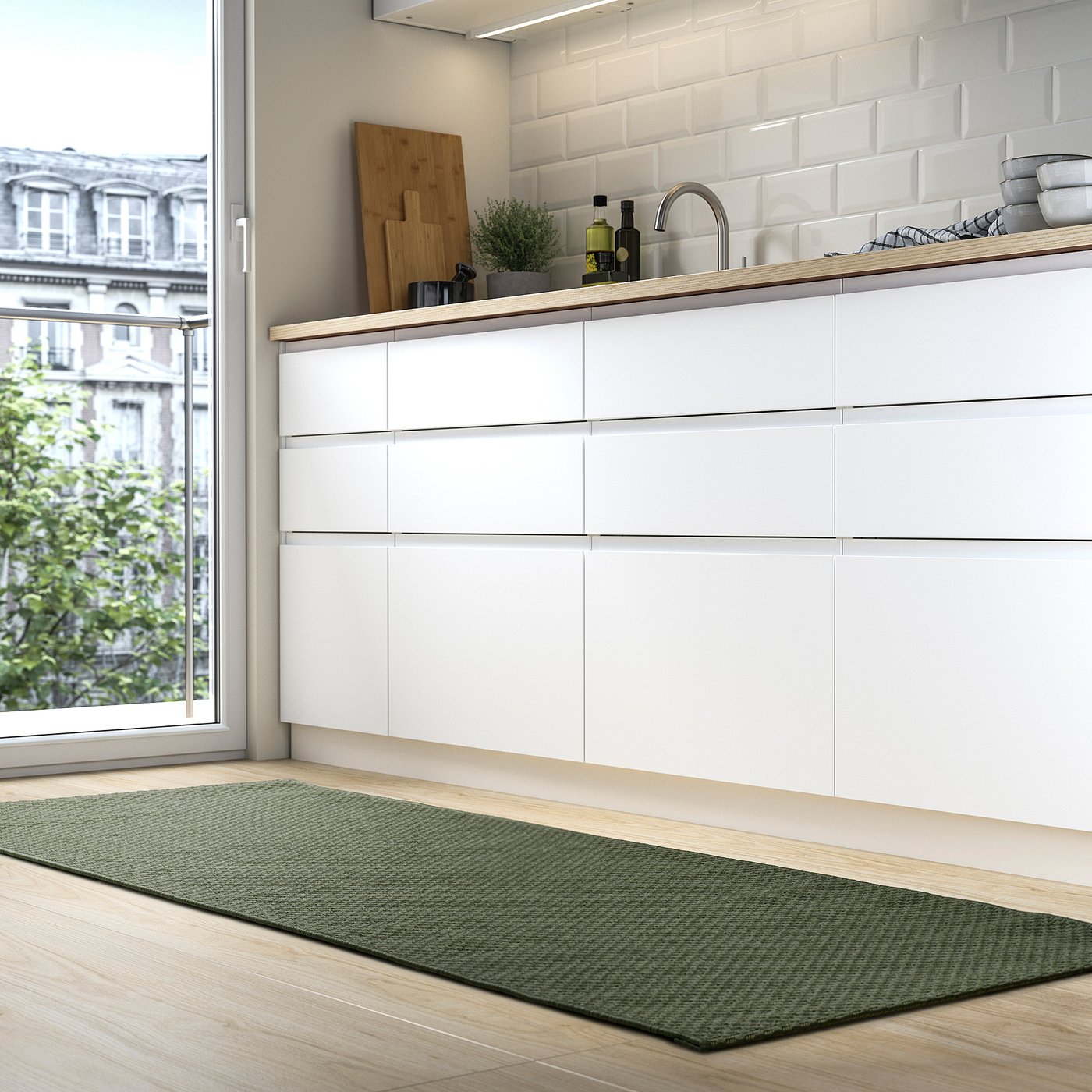 MORUM rug flatwoven, in/outdoor, dark green, 80x200 cm