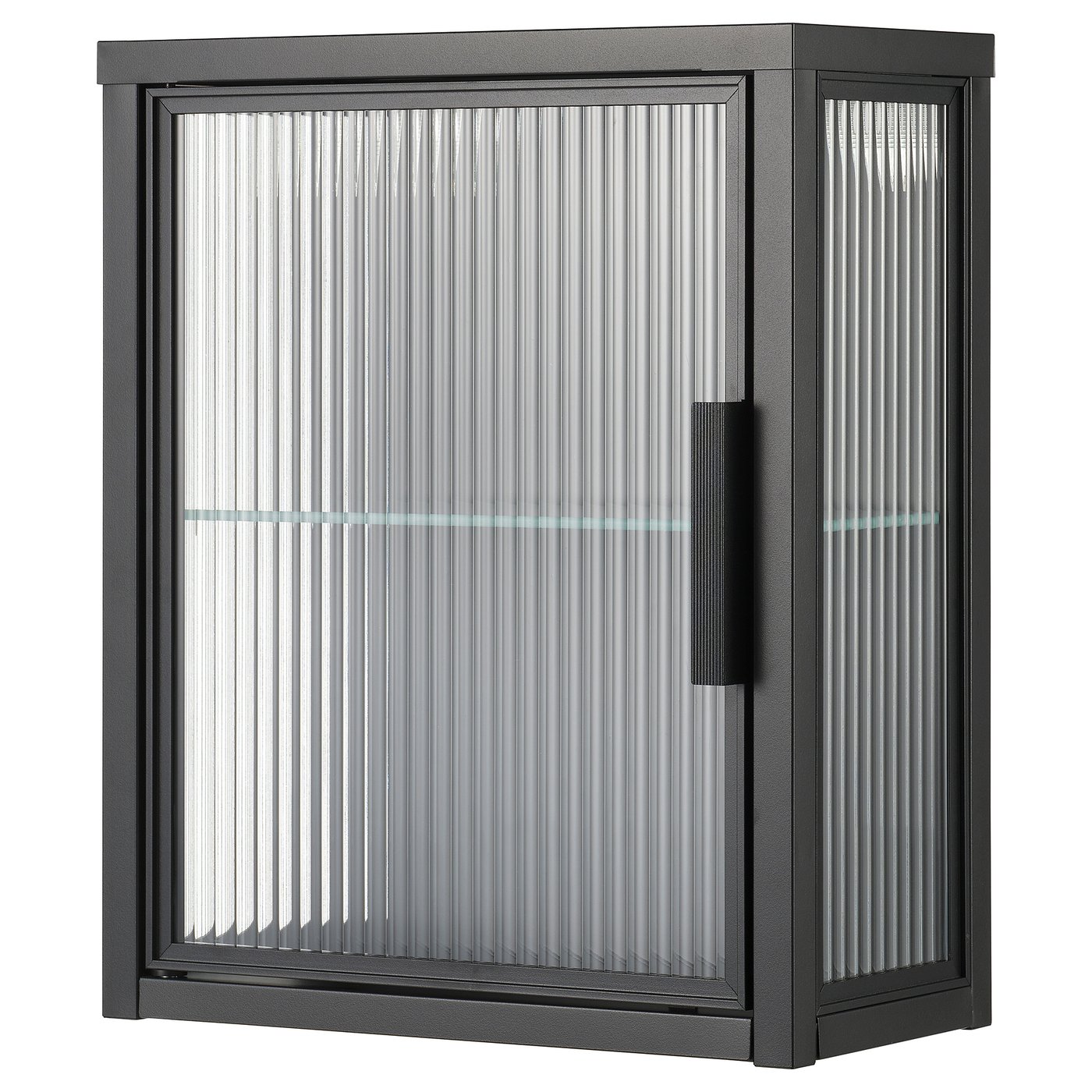 MOSSJÖN wall cabinet with glass door, anthracite, 36x18x44 cm