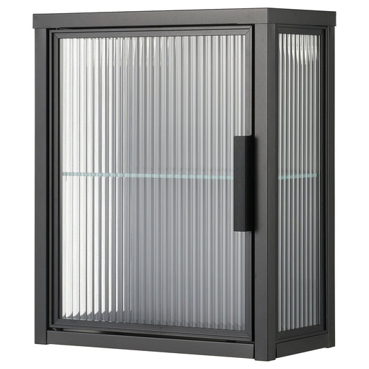MOSSJÖN wall cabinet with glass door, anthracite, 36x44x18 cm