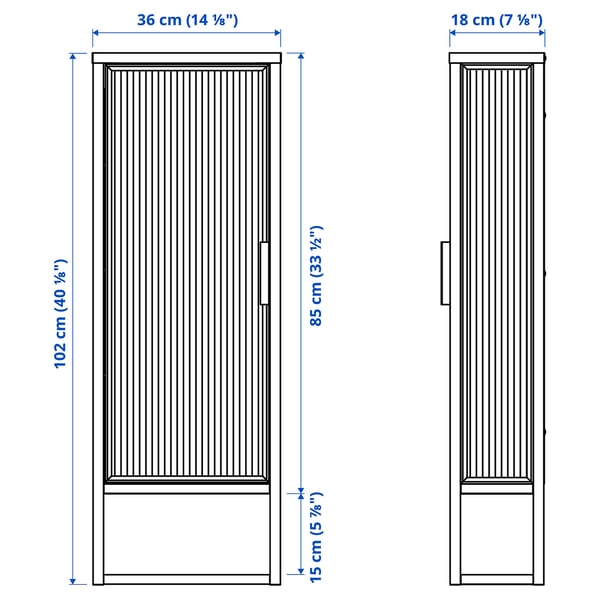 MOSSJÖN wall cabinet w shelves/glass door, anthracite, 36x18x102 cm