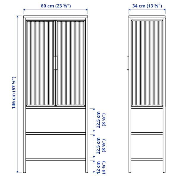 MOSSJÖN - Glass-door cabinet with 2 doors, anthracite, 60x34x146 cm