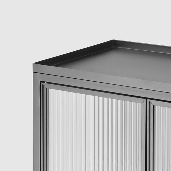 MOSSJÖN glass-door cabinet with 2 doors, anthracite, 60x34x146 cm