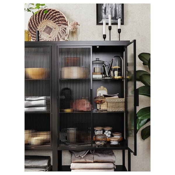 Ikea MOSSJÖN - Glass-door cabinet with 2 doors, anthracite, 60x34x146 cm