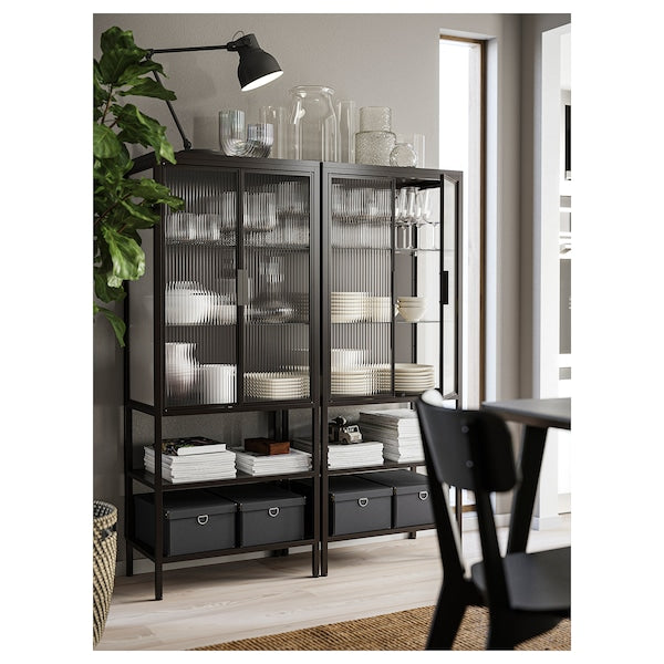 MOSSJÖN - Glass-door cabinet with 2 doors, anthracite, 60x34x146 cm