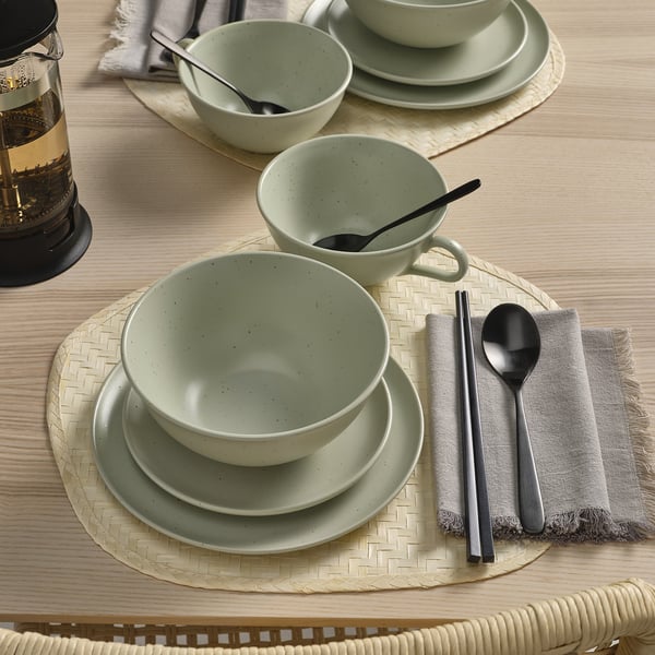 MOSSMAL plate, dot pattern/light green, 22 cm