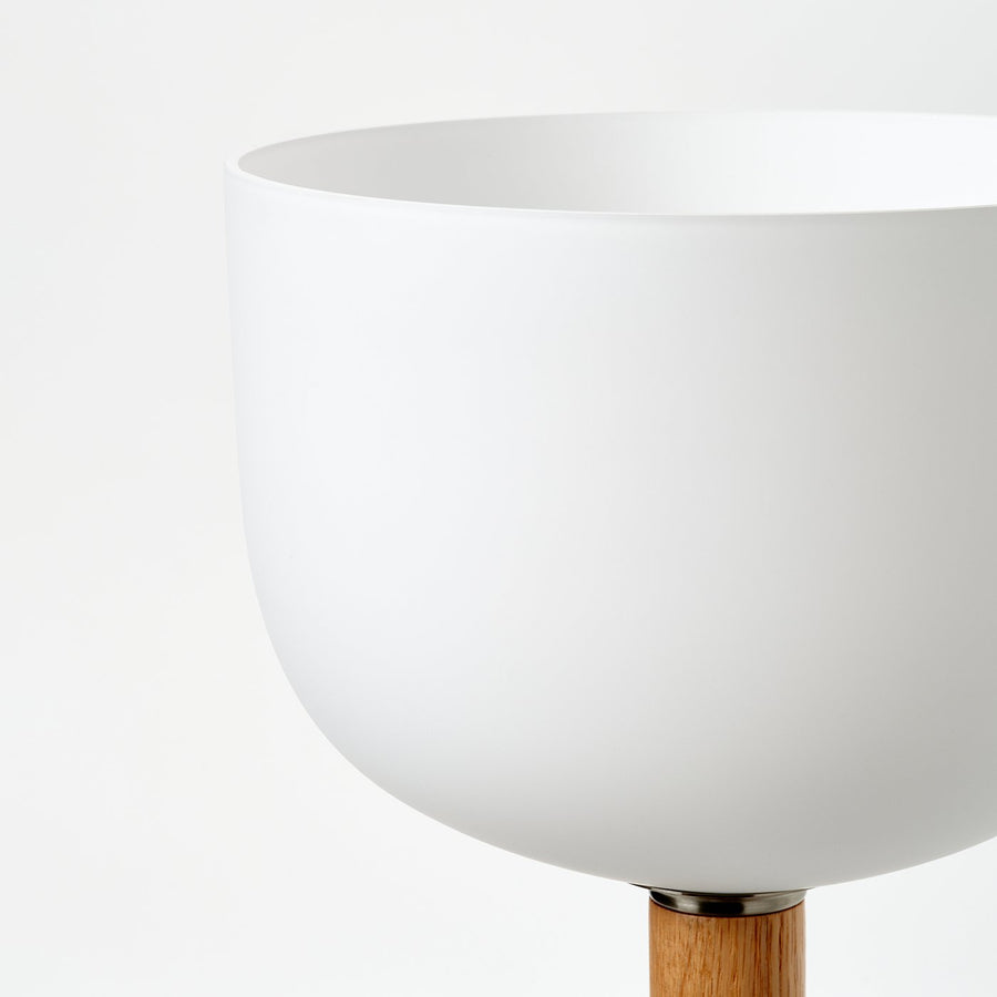 MOSSPLYM floor uplighter/reading lamp, opal white glass/oak, 21 cm