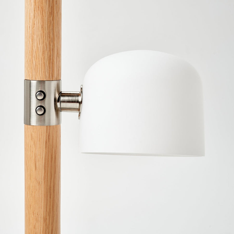 MOSSPLYM floor uplighter/reading lamp, opal white glass/oak, 21 cm